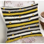 Beyaz Zemin Üzerinde Renkli Yatay Çizgili Gold Detaylı Puantiyeli Yastık Kılıfı Realhomes