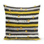 Beyaz Zemin Üzerinde Renkli Yatay Çizgili Gold Detaylı Puantiyeli Yastık Kılıfı Realhomes