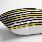 Beyaz Zemin Üzerinde Renkli Yatay Çizgili Gold Detaylı Puantiyeli Yastık Kılıfı Realhomes