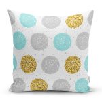 - 8284 - Realhomes Beyaz Zemin Üzerinde Gold Detaylı Renkli Puantiye Desenli Yastık Kırlent Kılıfı Realhomes