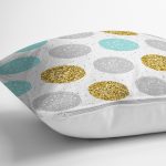 - 8284 - Realhomes Beyaz Zemin Üzerinde Gold Detaylı Renkli Puantiye Desenli Yastık Kırlent Kılıfı Realhomes