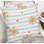 - 8285 - Realhomes Beyaz Zeminli Renkli Yatay Çizigili Gold Detaylı Kartanesi Desenli Kırlent Kılıfı Realhomes