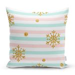 - 8285 - Realhomes Beyaz Zeminli Renkli Yatay Çizigili Gold Detaylı Kartanesi Desenli Kırlent Kılıfı Realhomes