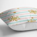 - 8285 - Realhomes Beyaz Zeminli Renkli Yatay Çizigili Gold Detaylı Kartanesi Desenli Kırlent Kılıfı Realhomes