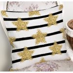 - 8286 - Realhomes Beyaz Zemin Üzerinde Gold Detaylı Yıldız Desenli Modern Yastık Kırlent Kılıfı Realhomes