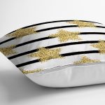 - 8286 - Realhomes Beyaz Zemin Üzerinde Gold Detaylı Yıldız Desenli Modern Yastık Kırlent Kılıfı Realhomes