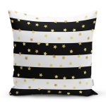 Beyaz Zemin Üzerinde Gold Detaylı Yıldız Desenli Modern Yastık Kırlent Kılıfı Realhomes
