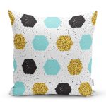 Beyaz Zemin Üzerinde Gold Detaylı Geometrik Desenli Yastık Kırlent Kılıfı Realhomes