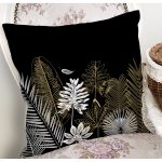 - 8290 - Realhomes Siyah Zemin Üzerinde Gold Detaylı Yaprak Desenli Modern Yastık Kırlent Kılıfı Realhomes