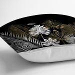 - 8290 - Realhomes Siyah Zemin Üzerinde Gold Detaylı Yaprak Desenli Modern Yastık Kırlent Kılıfı Realhomes