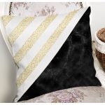 - 8291 - Realhomes Beyaz Zemin Üzerinde Siyah Mermer Detaylı Gold Yatay Çizgili Yastık Kırlent Kılıfı Realhomes