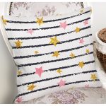 Beyaz Zemin Üzerinde Siyah Çizgili Renkli Yıldız Desenli Yastık Kırlent Kılıfı Realhomes