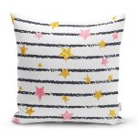Beyaz Zemin Üzerinde Siyah Çizgili Renkli Yıldız Desenli Yastık Kırlent Kılıfı Realhomes