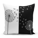 - 8296 - Realhomes Siyah Beyaz Zeminli Çiçek Desenli Dijital Baskılı Modern Yastık Kırlent Kılıfı Realhomes