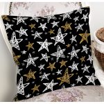 Siyah Zemin Üzerinde Gold Detaylı Beyaz Yıldız Desenli Yastık Kırlent Kılıfı Realhomes