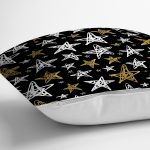 Siyah Zemin Üzerinde Gold Detaylı Beyaz Yıldız Desenli Yastık Kırlent Kılıfı Realhomes