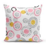 Beyaz Zemin Üzerinde Gold Detaylı Renkli Puantiye Desenli Yastık Kırlent Kılıfı Realhomes