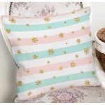 - 8300 - Realhomes  Beyaz Zemin Üzerinde Renkli Yatay Çizgili Gold Detaylı Kartanesi Yastık Kılıfı Realhomes