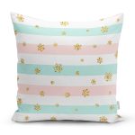 - 8300 - Realhomes  Beyaz Zemin Üzerinde Renkli Yatay Çizgili Gold Detaylı Kartanesi Yastık Kılıfı Realhomes