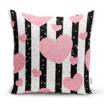 - 8302 - Realhomes Beyaz Zeminli Renkli Kalp Desenli Dijital Baskılı Modern Yastık Kırlent Kılıfı Realhomes