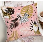 Pastel Zemin Üzerinde Gold Detaylı Yaprak Desenli Modern Yastık Kırlent Kılıfı Realhomes
