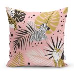 Pastel Zemin Üzerinde Gold Detaylı Yaprak Desenli Modern Yastık Kırlent Kılıfı Realhomes