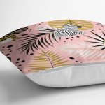 Pastel Zemin Üzerinde Gold Detaylı Yaprak Desenli Modern Yastık Kırlent Kılıfı Realhomes