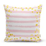 Beyaz Zemin Üzerinde Gold Detaylı Kalp Desenli Modern Yastık Kırlent Kılıfı Realhomes