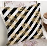 - 8313 - Realhomes Beyaz Zemin Üzerinde Gold Detaylı Yaprak Desenli Modern Yastık Kırlent Kılıfı Realhomes