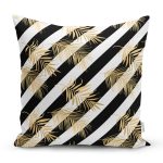 - 8313 - Realhomes Beyaz Zemin Üzerinde Gold Detaylı Yaprak Desenli Modern Yastık Kırlent Kılıfı Realhomes