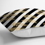 - 8313 - Realhomes Beyaz Zemin Üzerinde Gold Detaylı Yaprak Desenli Modern Yastık Kırlent Kılıfı Realhomes