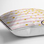 - 8314 - Realhomes Beyaz Zemin Üzerinde Gold Detaylı Kalp Desenli Modern Yastık Kırlent Kılıfı Realhomes