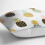 Beyaz Zemin Üzerinde Gold Detaylı Ananas Desenli Modern Yastık Kırlent Kılıfı Realhomes