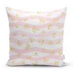 - 8319 - Realhomes Beyaz Zemin Üzerinde Gold Detaylı Kalp Desenli Modern Yastık Kırlent Kılıfı Realhomes