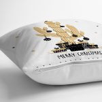 - 8320 - Realhomes  Beyaz Zemin Üzerinde Gold Detaylı Kaktüs Desenli Merry Christmas Yastık Kılıfı Realhomes