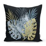 - 8323 - Realhomes Siyah Zemin Üzerinde Yaprak Desenli Dijital Baskılı Modern Yastık Kırlent Kılıfı Realhomes