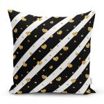 Beyaz Zemin Üzerinde Gold Detaylı Kalp Desenli Modern Yastık Kırlent Kılıfı Realhomes