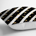 Beyaz Zemin Üzerinde Gold Detaylı Kalp Desenli Modern Yastık Kırlent Kılıfı Realhomes