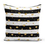 Beyaz Zemin Üzerinde Gold Detaylı Kalp Desenli Modern Yastık Kırlent Kılıfı Realhomes