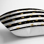 Beyaz Zemin Üzerinde Gold Detaylı Kalp Desenli Modern Yastık Kırlent Kılıfı Realhomes