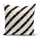 Beyaz Zemin Üzerinde Gold Detaylı Kalp Desenli Modern Yastık Kırlent Kılıfı Realhomes