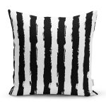 Beyaz Zemin Üzerinde Siyah Çizgili Dijital Baskılı Modern Yastık Kırlent Kılıfı Realhomes