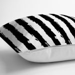 Beyaz Zemin Üzerinde Siyah Çizgili Dijital Baskılı Modern Yastık Kırlent Kılıfı Realhomes