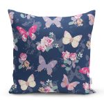 - 8341 - Realhomes Renkli Zemin Üzerinde Kelebek Desenli Dijital Baskılı Modern Yastık Kırlent Kılıfı Realhomes