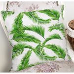 Beyaz Zemin Üzerinde Yeşil Yaprak Desenli Yastık Kırlent Kılıfı Realhomes