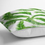 Beyaz Zemin Üzerinde Yeşil Yaprak Desenli Yastık Kırlent Kılıfı Realhomes