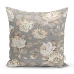 - 8344 - Realhomes Renkli Zemin Üzerinde Gül Desenli Dijital Baskılı Modern Yastık Kırlent Kılıfı Realhomes