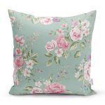 - 8345 - Realhomes  Renkli Zemin Üzerinde Gül Desenli Dijital Baskılı Modern Yastık Kırlent Kılıfı Realhomes
