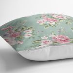 - 8345 - Realhomes  Renkli Zemin Üzerinde Gül Desenli Dijital Baskılı Modern Yastık Kırlent Kılıfı Realhomes