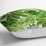 - 8349 - Realhomes  Beyaz Zemin Üzerinde Yeşil Yaprak Desenli Yastık Kırlent Kılıfı Realhomes